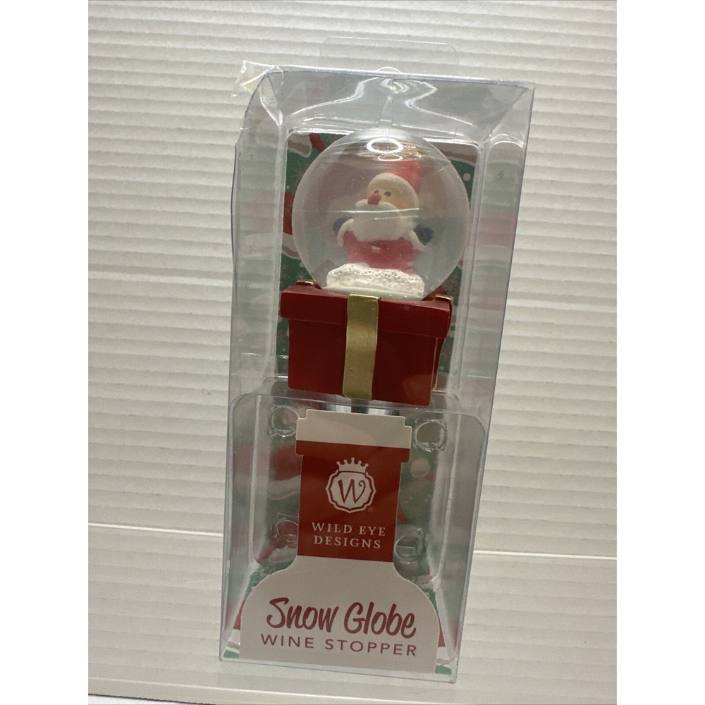 Wild Eye Designs Santa Metal Wine Stopper Santa Snow Globe On Present New